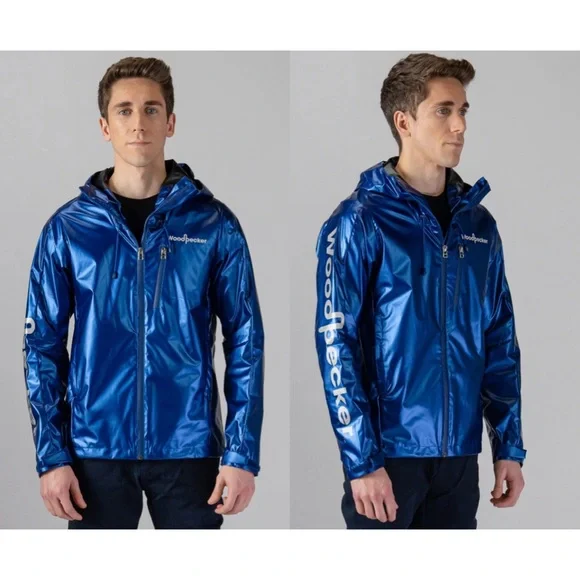 Woodpecker Men’s Wind Shell Flash Blue Jacket Hooded Zip Up Brand New NWT - Picture 1 of 13